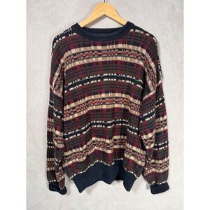 VTG Stone Haven Mens XL Plaid Crewneck Sweater Navy Green Red Ramie Cotton
